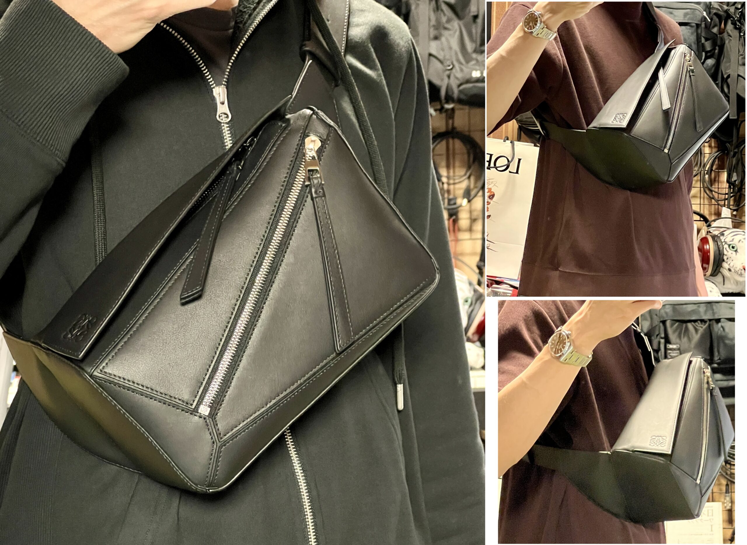 基準外商品のロエベバムバッグを身に付けた筆者