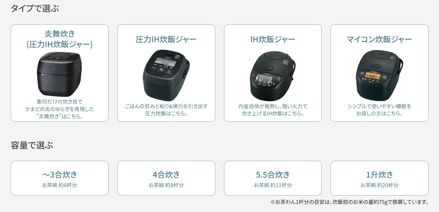 象印の炊飯器のバリエーション